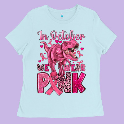 In October We Wear Pink Dinosaur Ladies Tee Designed By Jahusdesignshop