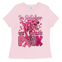 Bubblegum Pink in october we wear pink dinosaur Ladies Tee - JahusDesignShop