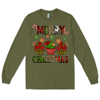 Army Green Merry Christmas cupcakes Long Sleeve Tee - NancyCooperArtShop