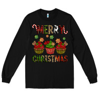 Black Merry Christmas cupcakes Long Sleeve Tee - NancyCooperArtShop