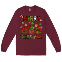 Burgundy Merry Christmas cupcakes Long Sleeve Tee - NancyCooperArtShop