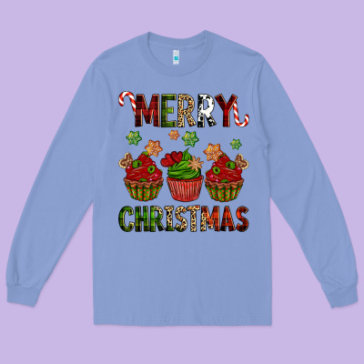 Merry Christmas Cupcakes Long Sleeve Tee Designed By Nancycooperartshop