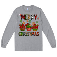 Heather Grey Merry Christmas cupcakes Long Sleeve Tee - NancyCooperArtShop