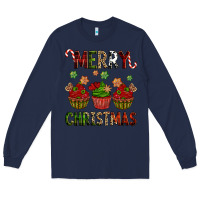 Navy Merry Christmas cupcakes Long Sleeve Tee - NancyCooperArtShop