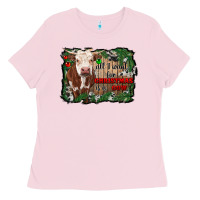 Bubblegum Pink all i want for christmas is a cow cowhide Ladies Tee - RanaPortraitStore