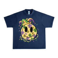 Navy smiley face mardi gras Urban Heavy Tee - MaliasSmallBusiness