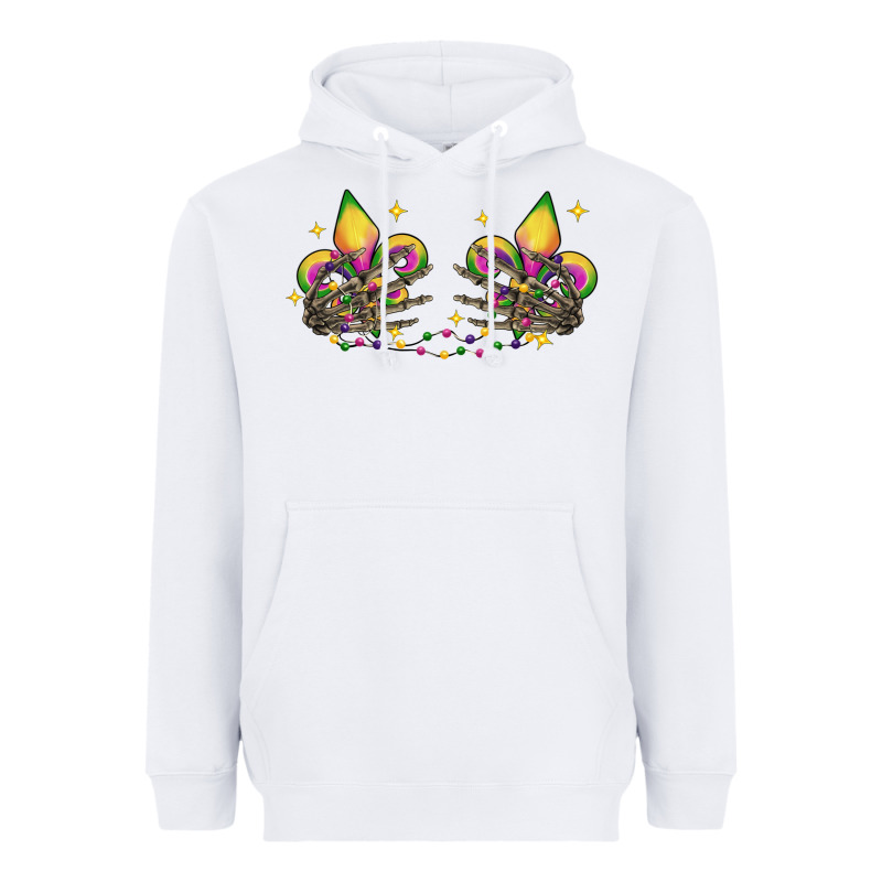 Skeleton Hands Mardi Gras Heavyweight Hoodie by CowGirlArtShop | Teevron