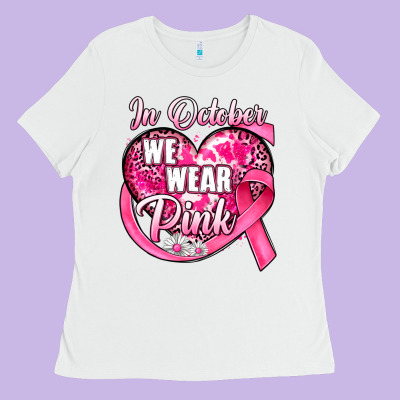 In October We Wear Pink Heart Ladies Tee Designed By Jahusdesignshop