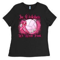 Black in october we wear pink breast cancer valleybal Ladies Tee - JahusDesignShop