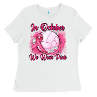 White in october we wear pink breast cancer valleybal Ladies Tee - JahusDesignShop