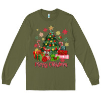 Army Green merry christmas tree with gift box Long Sleeve Tee - MaliasSmallBusiness
