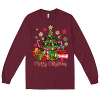 Burgundy merry christmas tree with gift box Long Sleeve Tee - MaliasSmallBusiness