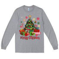 Heather Grey merry christmas tree with gift box Long Sleeve Tee - MaliasSmallBusiness