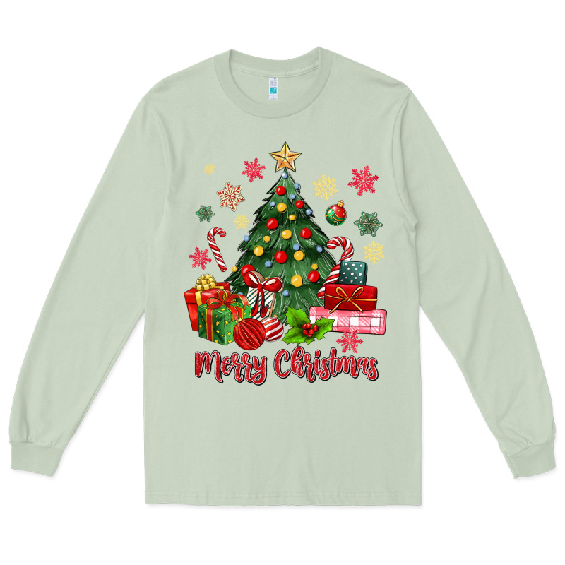 Merry Christmas Tree With Gift Box Long Sleeve Tee by MaliasSmallBusiness | Teevron