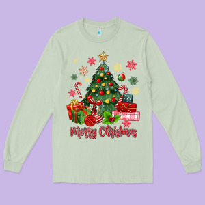 Merry Christmas Tree With Gift Box Long Sleeve Tee Designed By Maliassmallbusiness