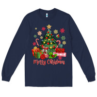 Navy merry christmas tree with gift box Long Sleeve Tee - MaliasSmallBusiness