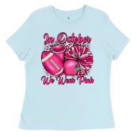 Baby Blue in october we wear pink cheer with football breast Ladies Tee - JahusDesignShop