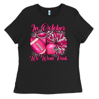 Black in october we wear pink cheer with football breast Ladies Tee - JahusDesignShop