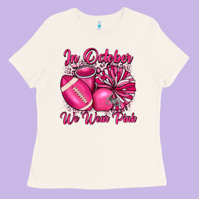 In October We Wear Pink Cheer With Football Breast Ladies Tee Designed By Jahusdesignshop