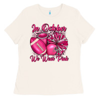 Bone in october we wear pink cheer with football breast Ladies Tee - JahusDesignShop