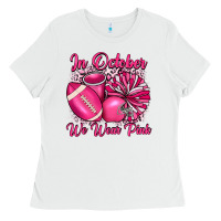 White in october we wear pink cheer with football breast Ladies Tee - JahusDesignShop