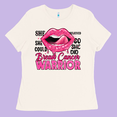 Breast Cancer Warrior Lips Ladies Tee Designed By Jahusdesignshop