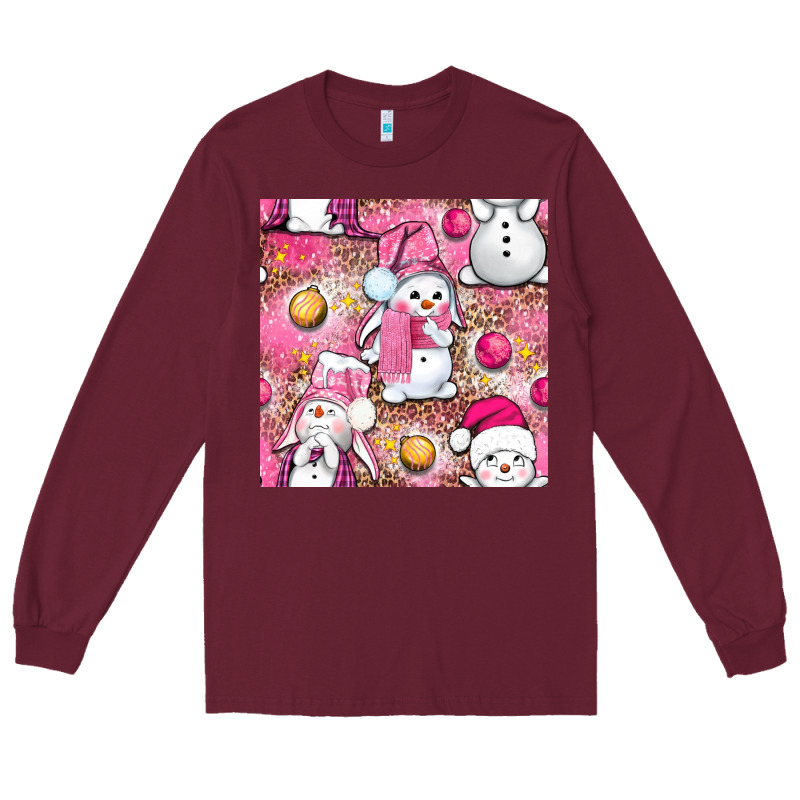 Pink Christmas Cute Snowman Long Sleeve Tee by NancyCooperArtShop | Teevron