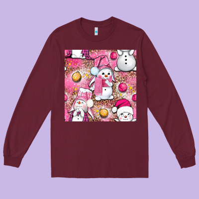 Pink Christmas Cute Snowman Long Sleeve Tee Designed By Nancycooperartshop