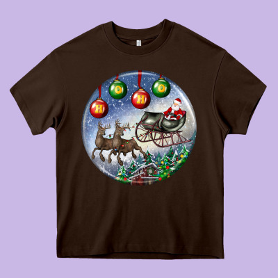 Santa Claus With Deer Christmas Ornament Heavy Core Tee Designed By Bundleandbundleshop