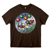 Chocolate Brown santa claus with deer christmas ornament Heavy Core Tee - BundleAndBundleShop
