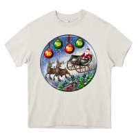 Cream santa claus with deer christmas ornament Heavy Core Tee - BundleAndBundleShop