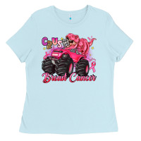 Baby Blue crush breast cancer monster truck with dinosaur Ladies Tee - JahusDesignShop