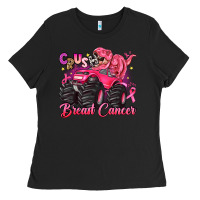 Black crush breast cancer monster truck with dinosaur Ladies Tee - JahusDesignShop
