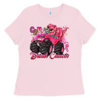 Bubblegum Pink crush breast cancer monster truck with dinosaur Ladies Tee - JahusDesignShop