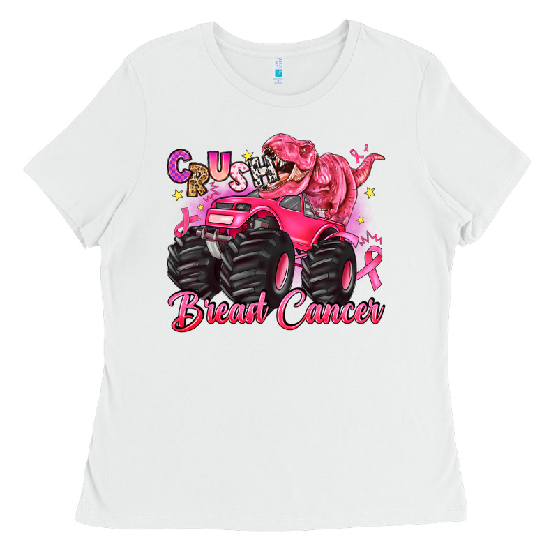 Crush Breast Cancer Monster Truck With Dinosaur Ladies Tee by JahusDesignShop | Teevron