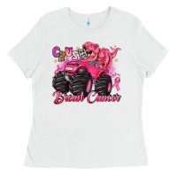 White crush breast cancer monster truck with dinosaur Ladies Tee - JahusDesignShop