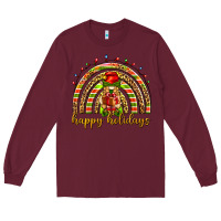 Burgundy Happy holidays elf gnome Long Sleeve Tee - NancyCooperArtShop