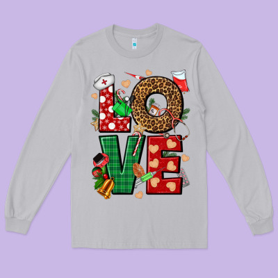 Love Nurse Christmas Long Sleeve Tee Designed By Nancycooperartshop