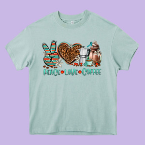 Peace Love Coffee Heavy Core Tee Designed By Adodesignshop