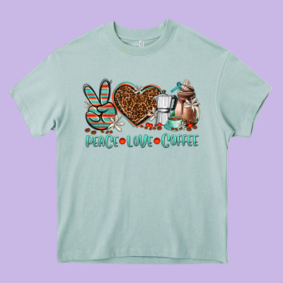 Peace Love Coffee Heavy Core Tee Designed By Adodesignshop