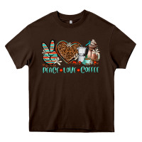 Chocolate Brown peace love coffee Heavy Core Tee - AdoDesignShop