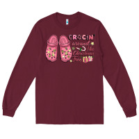 Burgundy Pink Christmas crocin' around the Christmas tree Long Sleeve Tee - NancyCooperArtShop
