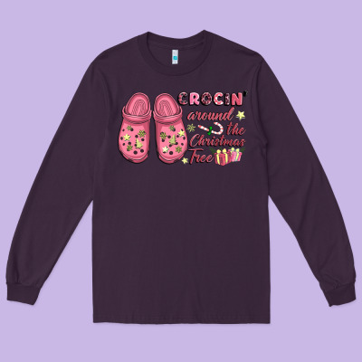 Pink Christmas Crocin' Around The Christmas Tree Long Sleeve Tee Designed By Nancycooperartshop