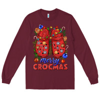 Burgundy Merry crocmas Long Sleeve Tee - NancyCooperArtShop