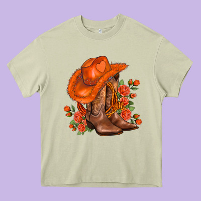 Orange  Cowgirl  And Roses Heavy Core Tee Designed By Adodesignshop