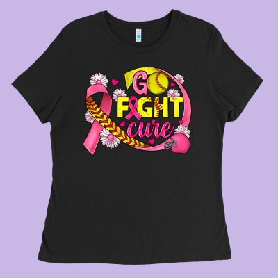 Breast Cancer Go Fight Cure Softball Ladies Tee Designed By Jahusdesignshop