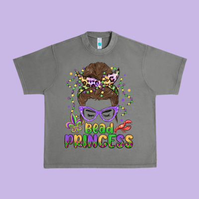Bead Princess Messy Bun Mardi Gras Urban Heavy Tee Designed By Maliassmallbusiness