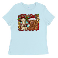 Baby Blue christmas heifer and highland cow with serape background Ladies Tee - RanaPortraitStore