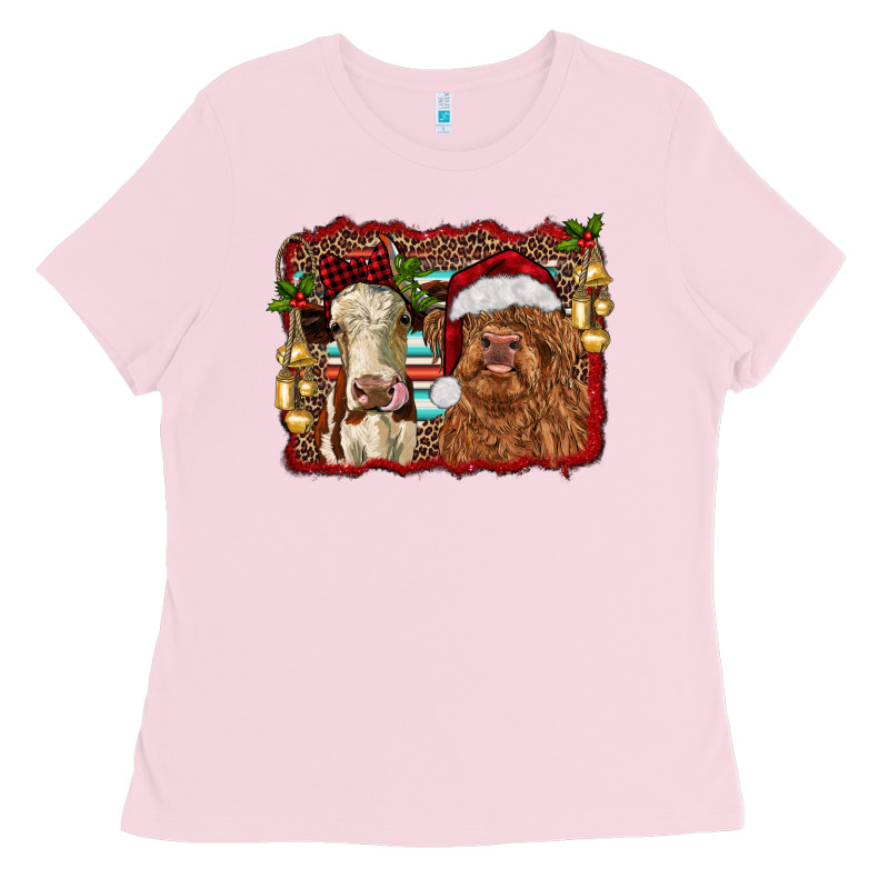 Christmas Heifer And Highland Cow With Serape Background Ladies Tee by RanaPortraitStore | Teevron