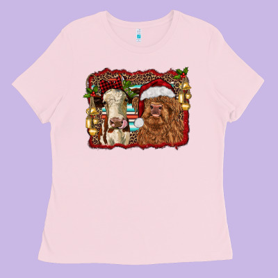 Christmas Heifer And Highland Cow With Serape Background Ladies Tee Designed By Ranaportraitstore